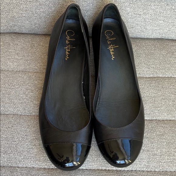 Cole Haan Nike Air (7B) Black Leather Wedge Ballerina Women's Shoes - Picture 2 of 13